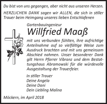 Traueranzeige von Willfried Maaß  von Magdeburger Volksstimme
