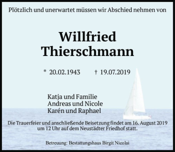 Traueranzeige von Willfried Thierschmann  von Magdeburger Volksstimme