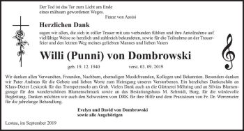 Traueranzeige von Willi (Punni) von Dombrowski  von Magdeburger Volksstimme