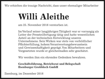 Traueranzeige von Willi Aleithe  von Magdeburger Volksstimme