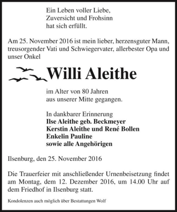 Traueranzeige von Willi Aleithe  von Magdeburger Volksstimme