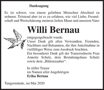 Traueranzeige von Willi Bernau  von Magdeburger Volksstimme