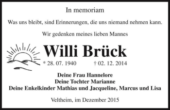 Traueranzeige von Willi Brück  von Magdeburger Volksstimme