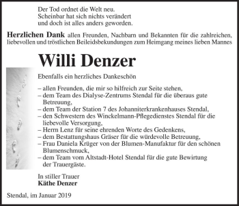 Traueranzeige von Willi Denzer  von Magdeburger Volksstimme