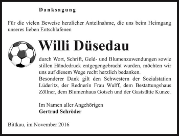 Traueranzeige von Willi Düsedau  von Magdeburger Volksstimme