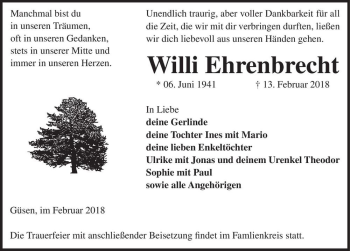 Traueranzeige von Willi Ehrenbrecht  von Magdeburger Volksstimme