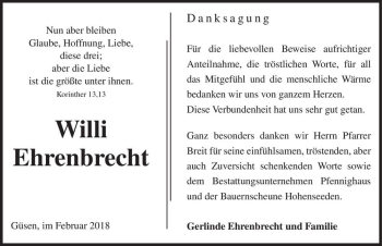 Traueranzeige von Willi Ehrenbrecht  von Magdeburger Volksstimme