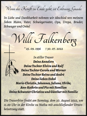 Traueranzeige von Willi Falkenberg  von Magdeburger Volksstimme