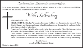 Traueranzeige von Willi Falkenberg  von Magdeburger Volksstimme