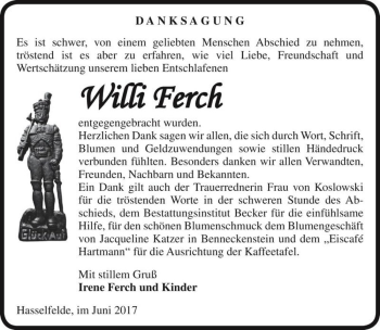 Traueranzeige von Willi Ferch  von Magdeburger Volksstimme