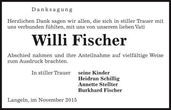 Traueranzeige von Willi Fischer  von Magdeburger Volksstimme