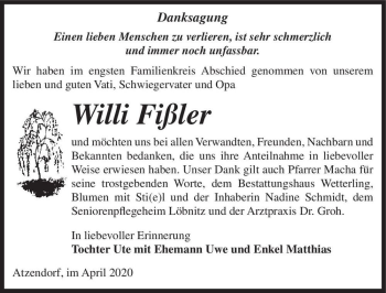 Traueranzeige von Willi Fißler  von Magdeburger Volksstimme