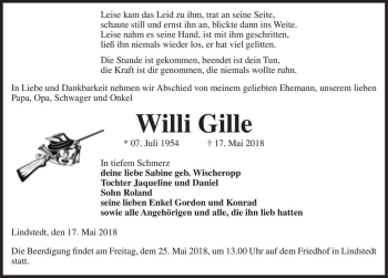 Traueranzeige von Willi Gille  von Magdeburger Volksstimme