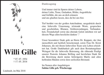 Traueranzeige von Willi Gille  von Magdeburger Volksstimme