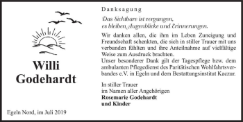 Traueranzeige von Willi Godehardt  von Magdeburger Volksstimme