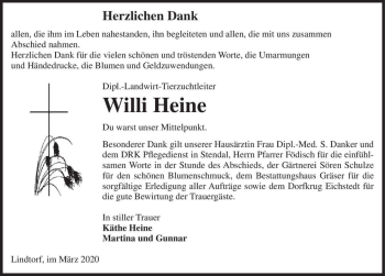 Traueranzeige von Willi Heine  von Magdeburger Volksstimme