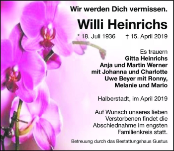 Traueranzeige von Willi Heinrichs  von Magdeburger Volksstimme