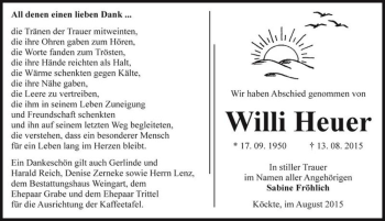 Traueranzeige von Willi Heuer  von Magdeburger Volksstimme