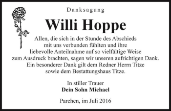 Traueranzeige von Willi Hoppe  von Magdeburger Volksstimme