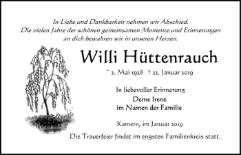 Traueranzeige von Willi Hüttenrauch  von Magdeburger Volksstimme