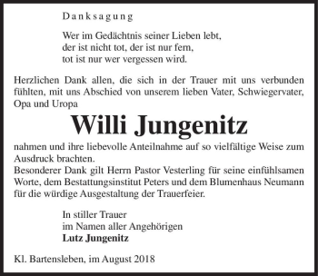 Traueranzeige von Willi Jungenitz  von Magdeburger Volksstimme