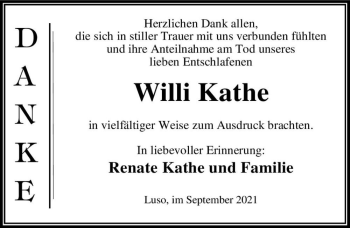 Traueranzeige von Willi Kathe  von Magdeburger Volksstimme