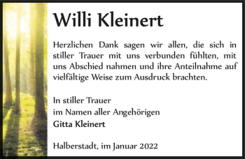 Traueranzeige von Willi Kleinert  von Magdeburger Volksstimme