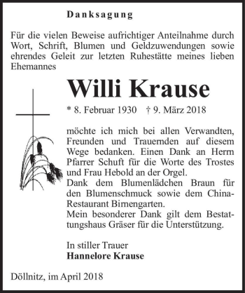 Traueranzeige von Willi Krause  von Magdeburger Volksstimme