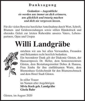 Traueranzeige von Willi Landgräbe  von Magdeburger Volksstimme
