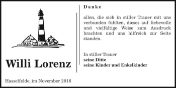 Traueranzeige von Willi Lorenz  von Magdeburger Volksstimme