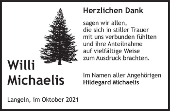 Traueranzeige von Willi Michaelis  von Magdeburger Volksstimme