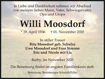 Traueranzeige von Willi Moosdorf  von Magdeburger Volksstimme