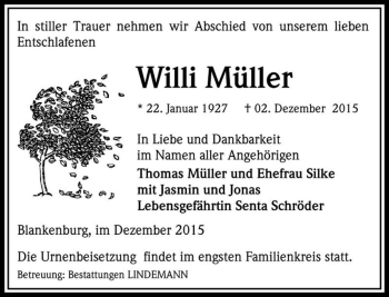 Traueranzeige von Willi Müller  von Magdeburger Volksstimme