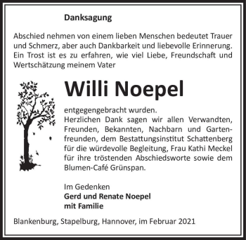 Traueranzeige von Willi Noepel  von Magdeburger Volksstimme
