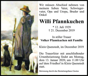 Traueranzeige von Willi Pfannkuchen  von Magdeburger Volksstimme