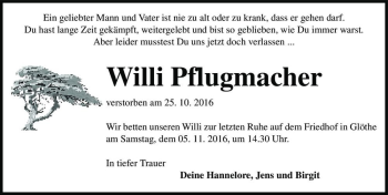 Traueranzeige von Willi Pflugmacher  von Magdeburger Volksstimme