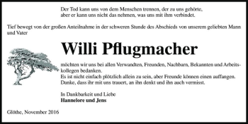 Traueranzeige von Willi Pflugmacher  von Magdeburger Volksstimme