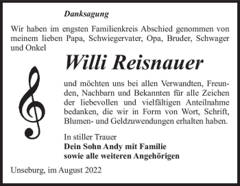 Traueranzeige von Willi Reisnauer  von Magdeburger Volksstimme
