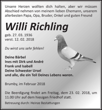 Traueranzeige von Willi Richling  von Magdeburger Volksstimme