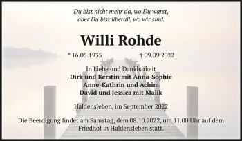 Traueranzeige von Willi Rohde  von Magdeburger Volksstimme