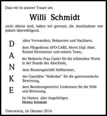 Traueranzeige von Willi Schmidt  von Magdeburger Volksstimme