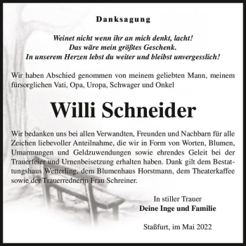 Traueranzeige von Willi Schneider  von Magdeburger Volksstimme