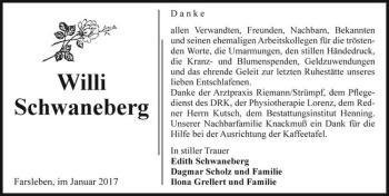 Traueranzeige von Willi Schwaneberg  von Magdeburger Volksstimme