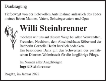 Traueranzeige von Willi Steinbrenner  von Magdeburger Volksstimme