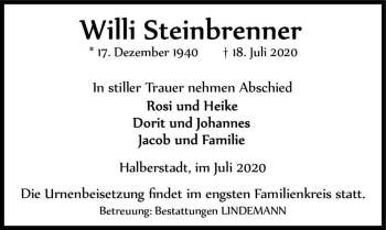 Traueranzeige von Willi Steinbrenner  von Magdeburger Volksstimme