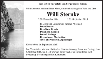 Traueranzeige von Willi Sternke  von Magdeburger Volksstimme