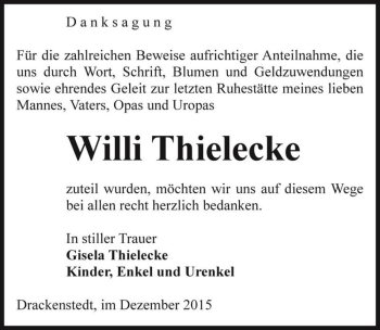 Traueranzeige von Willi Thielecke  von Magdeburger Volksstimme