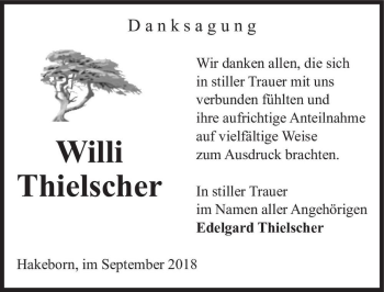 Traueranzeige von Willi Thielscher  von Magdeburger Volksstimme