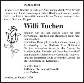Traueranzeige von Willi Tuchen  von Magdeburger Volksstimme
