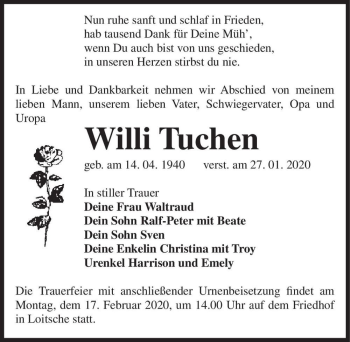 Traueranzeige von Willi Tuchen  von Magdeburger Volksstimme